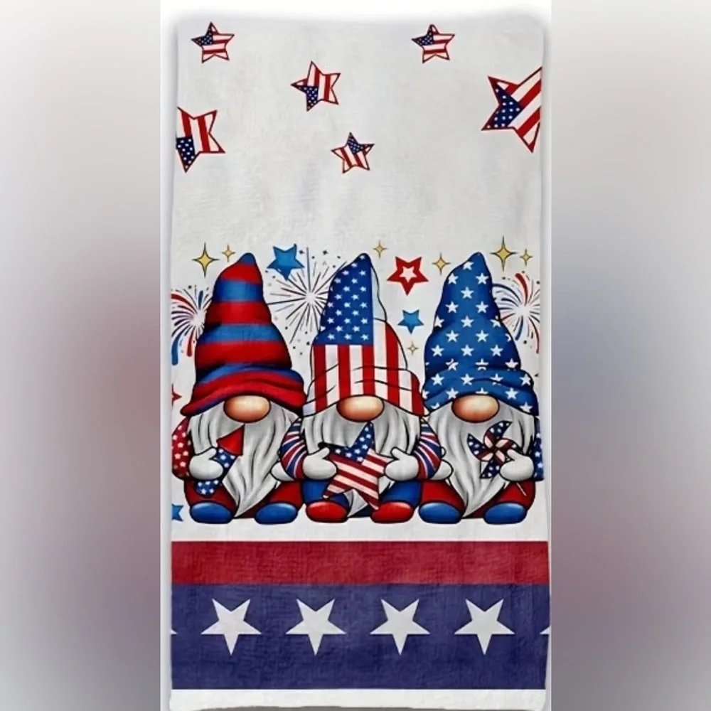 Patriotic Gnome Kitchen Towels - Red Blue White